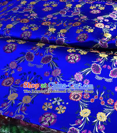 Chinese Traditional Buddhism Flowers Pattern Design Royalblue Brocade Silk Fabric Tibetan Robe Satin Fabric Asian Material