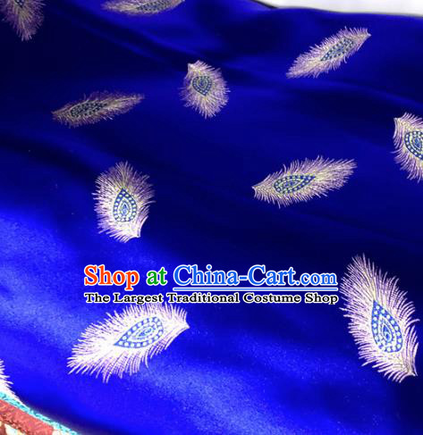 Chinese Traditional Buddhism Peacock Feather Pattern Design Royalblue Brocade Silk Fabric Tibetan Robe Satin Fabric Asian Material