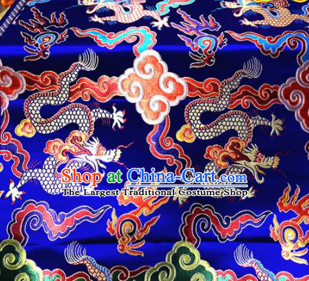 Chinese Traditional Buddhism Cloud Dragons Pattern Design Royalblue Brocade Silk Fabric Tibetan Robe Satin Fabric Asian Material