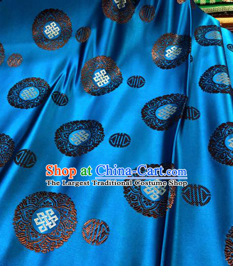 Chinese Traditional Buddhism Lucky Pattern Blue Brocade Silk Fabric Tibetan Robe Satin Fabric Asian Material