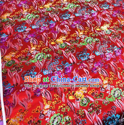Chinese Traditional Buddhism Rose Flowers Pattern Design Red Brocade Silk Fabric Tibetan Robe Satin Fabric Asian Material