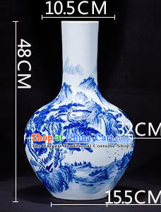 Chinese Jingdezhen Ceramic Landscape Painting Ball Vase Handicraft Traditional Blue and White Porcelain Vase