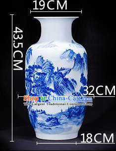 Chinese Jingdezhen Ceramic Landscape Painting Wax Gourd Vase Handicraft Traditional Blue and White Porcelain Vase