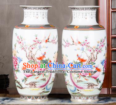 Chinese Traditional Printing Phoenix Peony Enamel Vase Jingdezhen Ceramic Handicraft