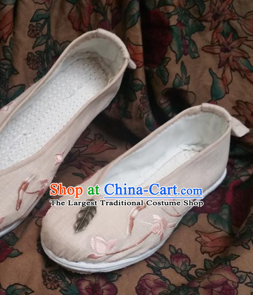 Chinese Ancient Princess Beige Shoes Traditional Wedding Cloth Shoes Hanfu Shoes Embroidered Shoes for Women