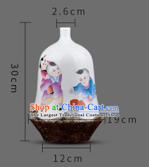 Chinese Jingdezhen Ceramic Craft Painting Boys Powder Enamel Vase Handicraft Traditional Porcelain Vase