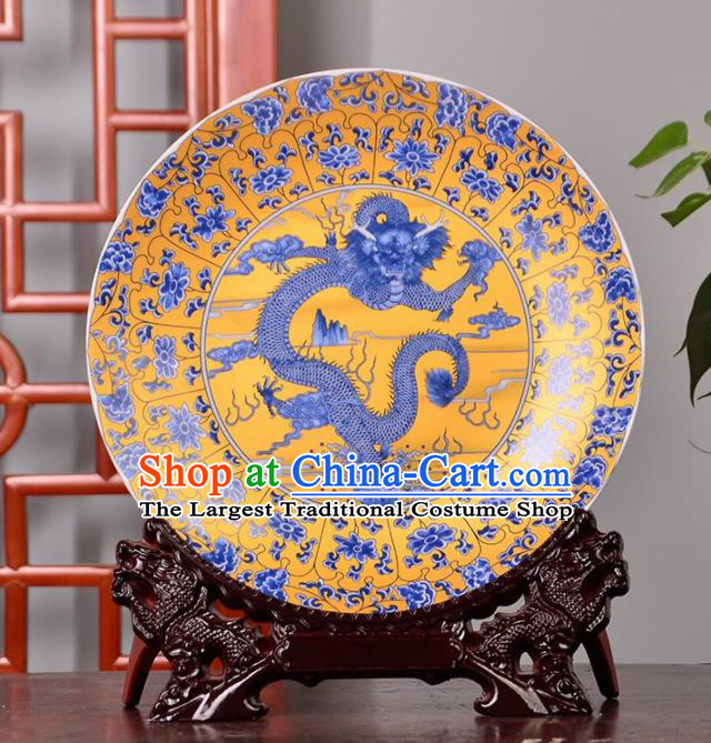 Chinese Traditional Hand Painting Dragon Decoration Enamel Dish Jingdezhen Ceramic Handicraft