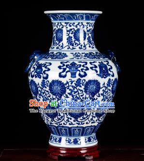 Chinese Jingdezhen Ceramic Craft Twine Pattern Amphora Vase Enamel Handicraft Traditional Porcelain Vase