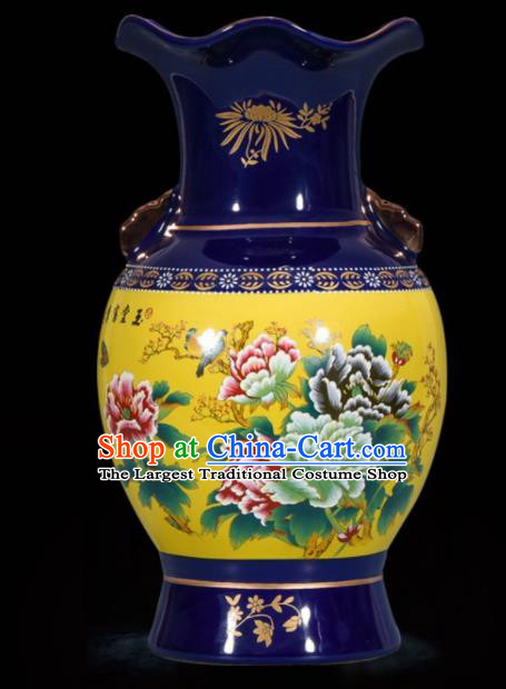 Chinese Jingdezhen Ceramic Printing Peony Craft Cloisonne Enamel Vase Handicraft Traditional Porcelain Vase