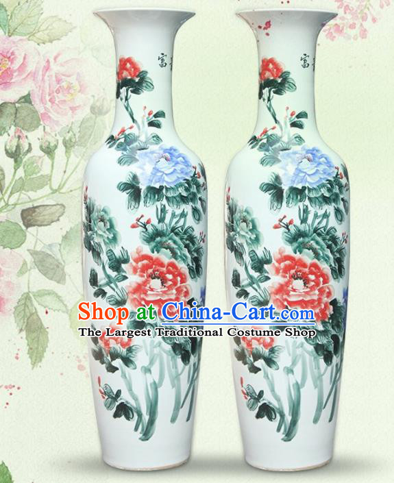 Chinese Traditional Hand Painting Peony Enamel Vase Jingdezhen Ceramic Handicraft