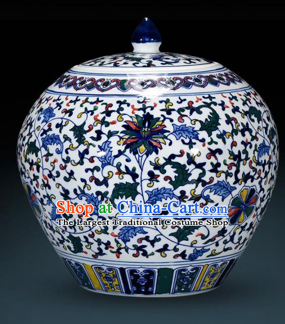 Chinese Jingdezhen Ceramic Craft Twine Lotus Pattern Enamel Jar Handicraft Traditional Porcelain Vase