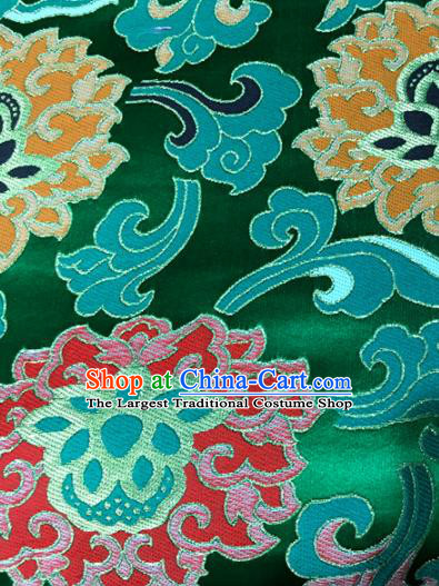 Chinese Traditional Buddhism Lotus Pattern Green Brocade Silk Fabric Tibetan Robe Satin Fabric Asian Material