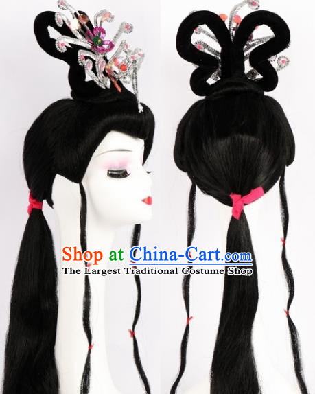 Chinese Ancient Peri Wigs and White Phoenix Tassel Hairpins Traditional Peking Opera Artiste Hair Accessories for Women