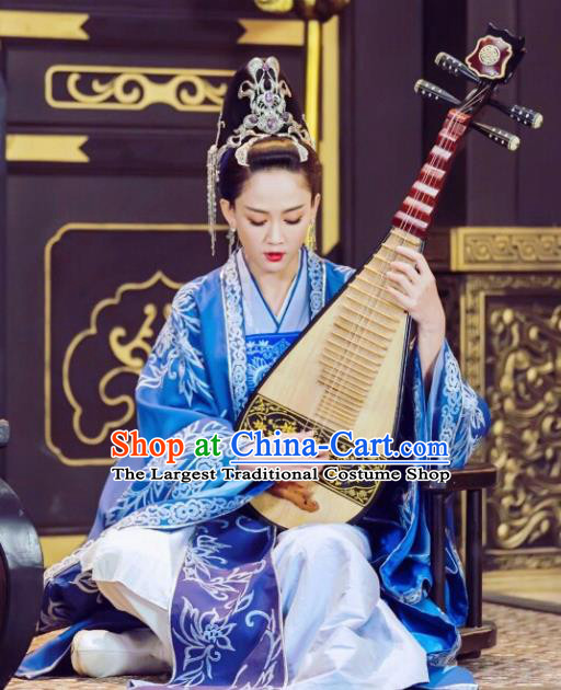 Chinese Traditional Ancient Queen Dugu Hanfu Dress Sui Dynasty Embroidered Historical Costume and Headpiece for Women