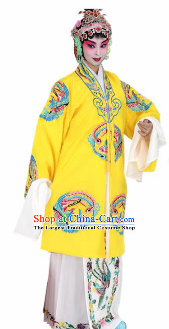Chinese Ancient Queen Embroidered Yellow Dress Traditional Peking Opera Artiste Costume for Women