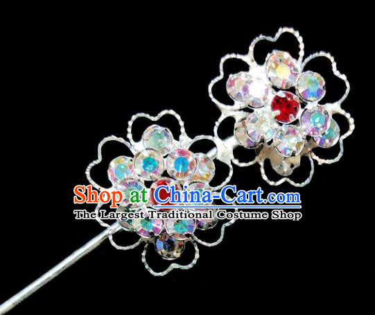 Chinese Ancient Princess Crystal Doublue Plum Blossom Hairpins Traditional Peking Opera Artiste Headwear for Women
