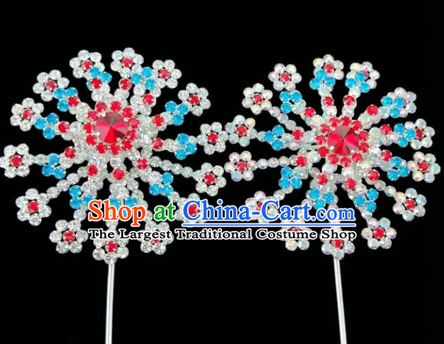 Chinese Ancient Princess Blue Crystal Hairpins Traditional Peking Opera Artiste Hair Clips Headwear for Women