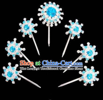 Chinese Ancient Princess Blue Crystal Hairpins Traditional Peking Opera Artiste Hair Clips Headwear for Women