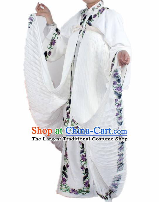 Chinese Ancient Swordswoman Embroidered White Dress Traditional Peking Opera Artiste Madam White Snake Costume for Women