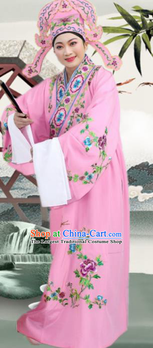 Chinese Ancient Nobility Childe Pink Embroidered Robe Traditional Peking Opera Niche Costume for Men