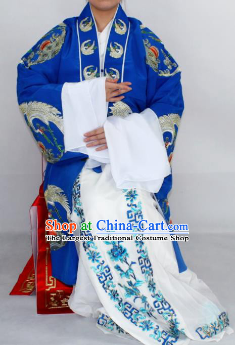 Chinese Ancient Old Lady Embroidered Blue Dress Traditional Peking Opera Dowager Countess Costume for Women