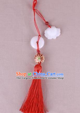 Chinese Traditional Jade Lotus Pendant Hanfu Red Tassel Accessories for Women