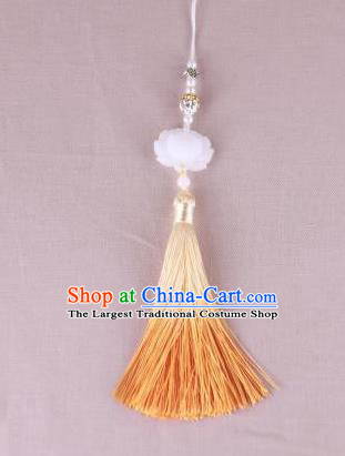 Chinese Traditional Jade Lotus Pendant Hanfu Yellow Tassel Accessories for Women