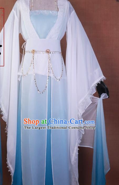 Chinese Ancient Peri Blue Hanfu Dress Traditional Tang Dynasty Princess Costume for Women