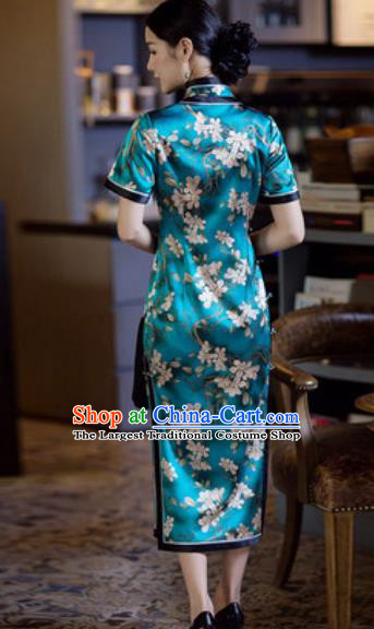 Chinese Traditional Tang Suit Qipao Dress National Costume Printing Green Cheongsam for Women