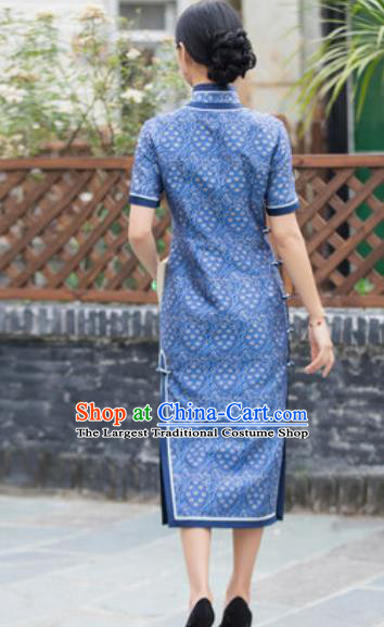 Chinese Traditional Blue Cheongsam Tang Suit Qipao Dress National Costume for Women