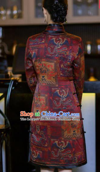 Chinese Traditional Printing Phoenix Silk Cheongsam Tang Suit Qipao Dress National Costume for Women