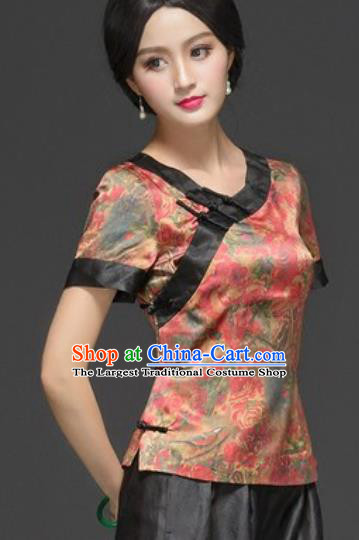 Chinese Traditional Tang Suit Upper Outer Garment Printing Silk Blouse National Costume for Women