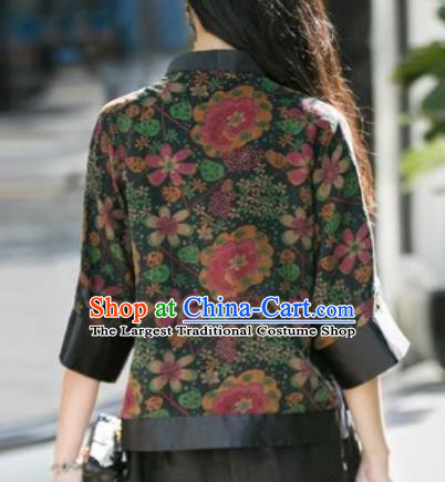 Chinese Traditional Printing Silk Blouse Tang Suit Upper Outer Garment National Costume for Women