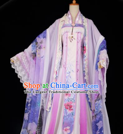 Chinese Traditional Cosplay Peri Goddess Costume Ancient Imperial Consort Pink Hanfu Dress for Women