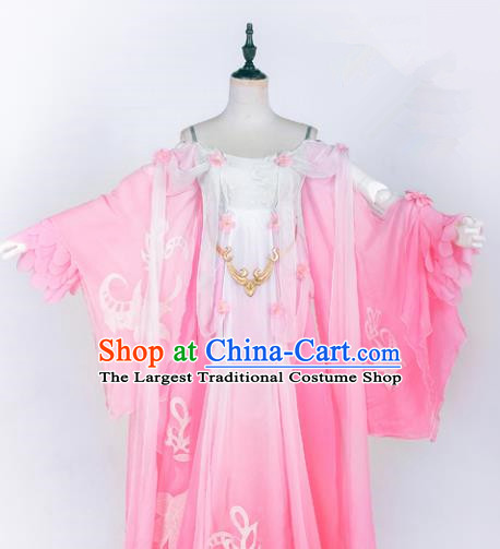 Chinese Traditional Cosplay Princess Costume Ancient Swordswoman Pink Hanfu Dress for Women