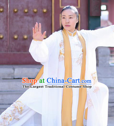 Chinese Traditional Martial Arts Competition Costume Kung Fu Embroidered White Clothing for Women