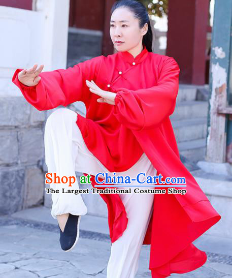 Chinese Traditional Martial Arts Competition Red Costume Kung Fu Tai Chi Clothing for Women