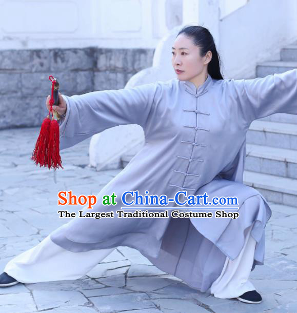 Chinese Traditional Martial Arts Competition Grey Costume Kung Fu Tai Chi Clothing for Women