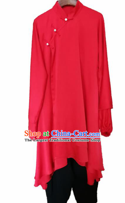 Chinese Traditional Martial Arts Kung Fu Competition Red Costume Tai Chi Clothing for Women
