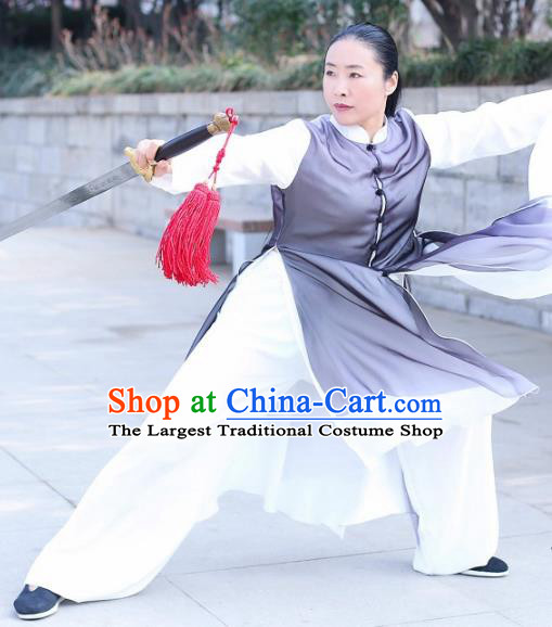 Chinese Traditional Kung Fu Competition Costume Martial Arts Tai Chi Grey Clothing for Women