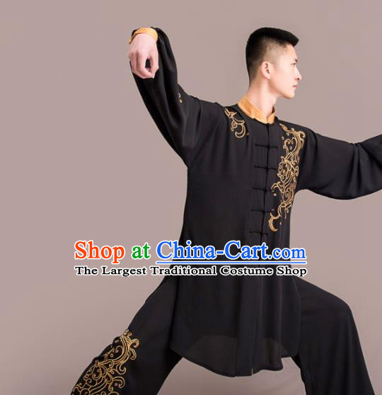 Chinese Traditional Kung Fu Competition Black Costume Martial Arts Embroidered Clothing for Men