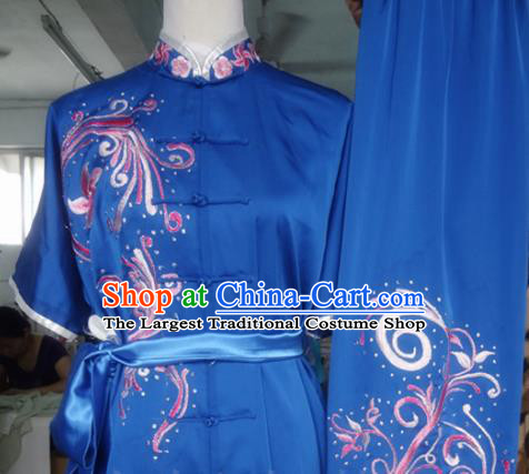 Chinese Traditional Kung Fu Costume Martial Arts Tai Chi Embroidered Blue Clothing for Women