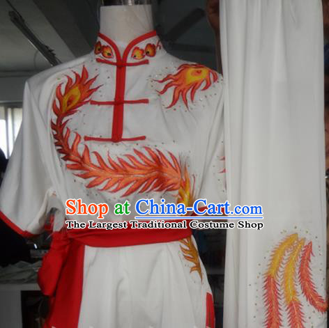 Chinese Traditional Kung Fu Costume Martial Arts Tai Chi Embroidered Phoenix White Clothing for Women