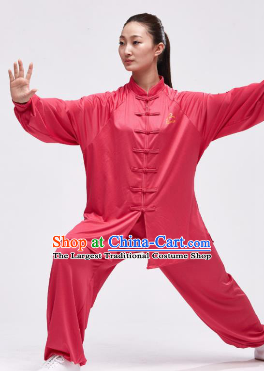 Chinese Traditional Kung Fu Competition Watermelon Red Costume Martial Arts Tai Chi Clothing for Women