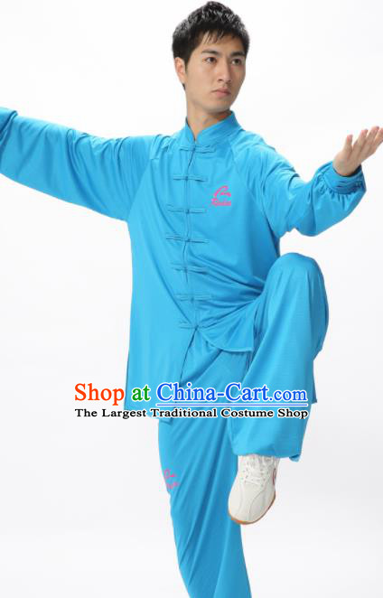 Chinese Traditional Kung Fu Competition Blue Costume Tai Chi Martial Arts Clothing for Men