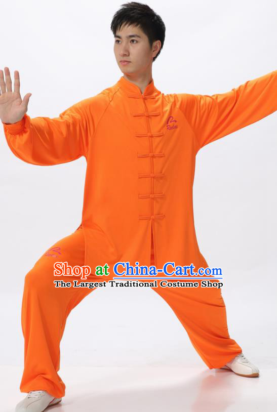 Chinese Traditional Kung Fu Competition Orange Costume Tai Chi Martial Arts Clothing for Men