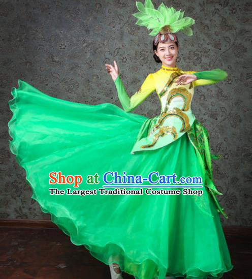 Chinese Traditional Spring Festival Gala Dance Costume Opening Dance Modern Dance Green Dress for Women