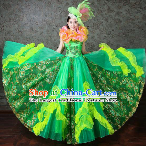 Chinese Traditional Spring Festival Gala Dance Costume Opening Dance Modern Dance Green Veil Dress for Women