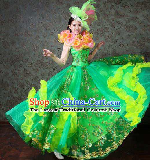 Chinese Traditional Spring Festival Gala Dance Costume Opening Dance Modern Dance Green Veil Dress for Women