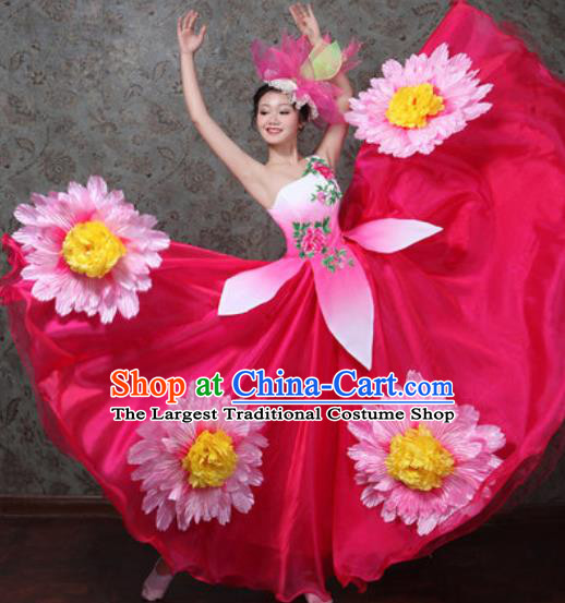 Chinese Traditional Spring Festival Gala Dance Costume Opening Dance Modern Dance Rosy Bubble Dress for Women
